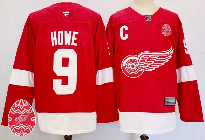 Men Detroit Red Wings #9 Howe Red Fanatics 2025 NHL Jersey style 1